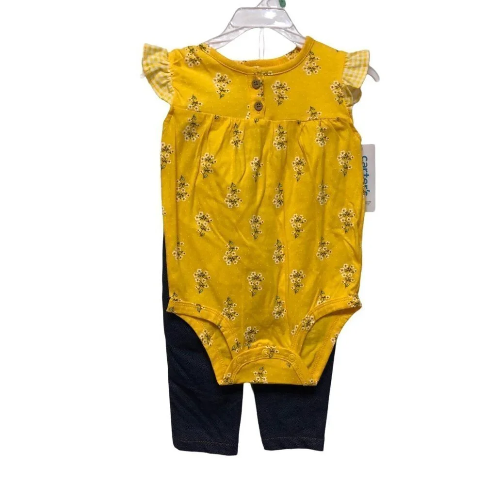 CARTERS Baby Girls -Piece Cotton Bodysuits‎ & Pants Set SIZE 18MOS NWT